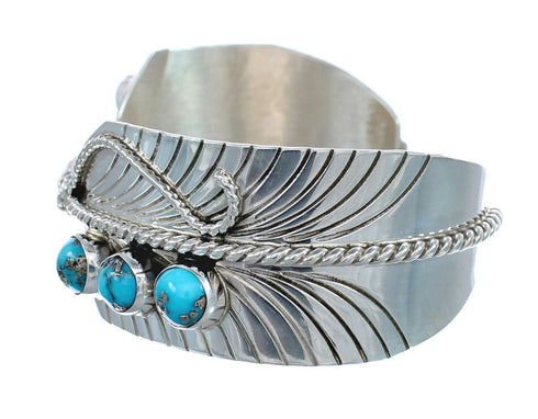 Navajo Feather Turquoise Sterling Silver Cuff Bracelet AX126328